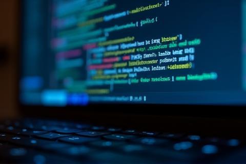Close-up of computer code displayed on a monitor, symbolizing custom software development.