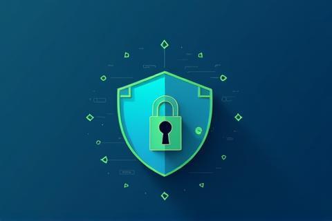An illustration of a digital lock with a shield icon, symbolizing cybersecurity protection.